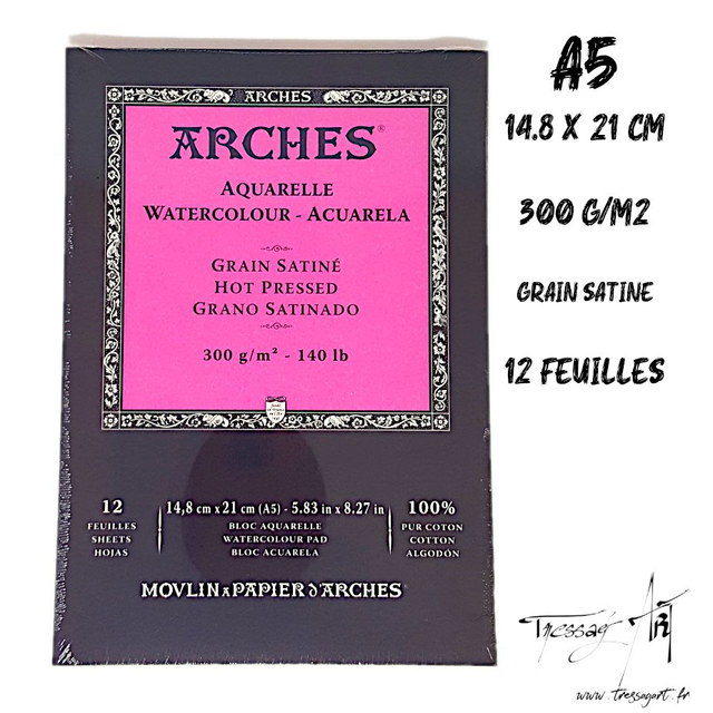 ARCHES - PAPIER AQUARELLE A5 GRAIN SATINE - CA062000