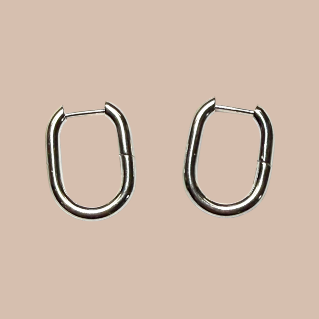 Créoles Ovale 'Lien' Argenté- Acier Inoxydable (REACH)