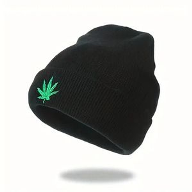 Bonnet Rasta Reggae feuille Cana CBD - Noir - Broderie Verte - Unisexe - Confortable et Doux