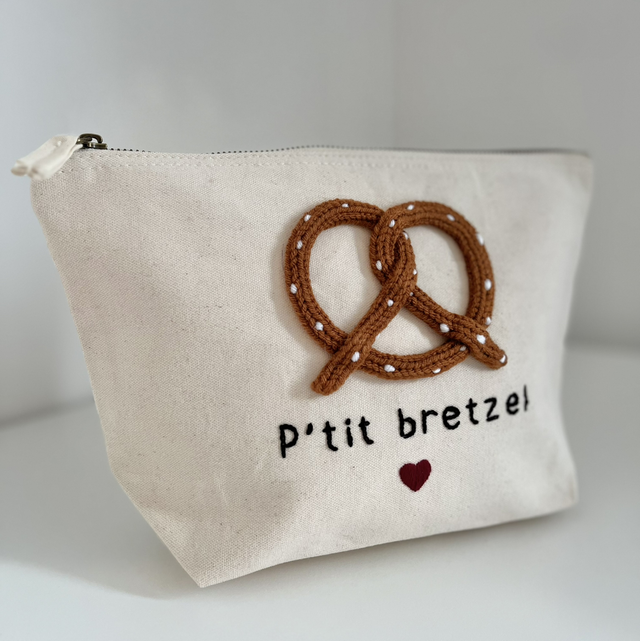 Pochette coton « à croquer » en broderie et tricotin à personnaliser 