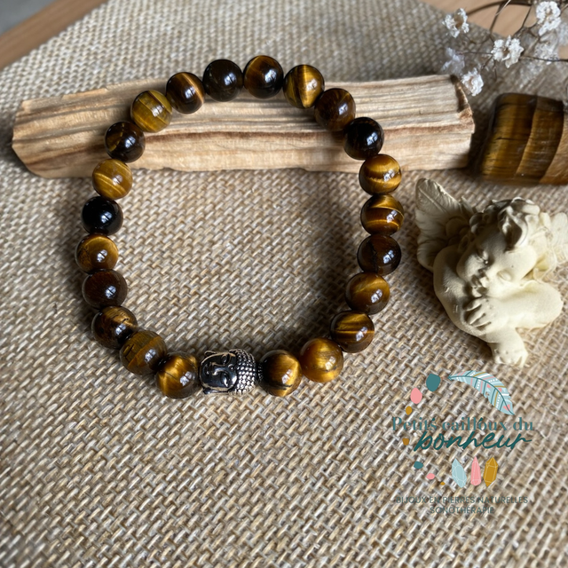 Bracelet Œil de Tigre avec tête de Bouddha 