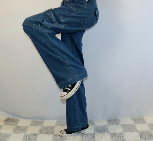 Denim Cargo Jeans Wide Leg