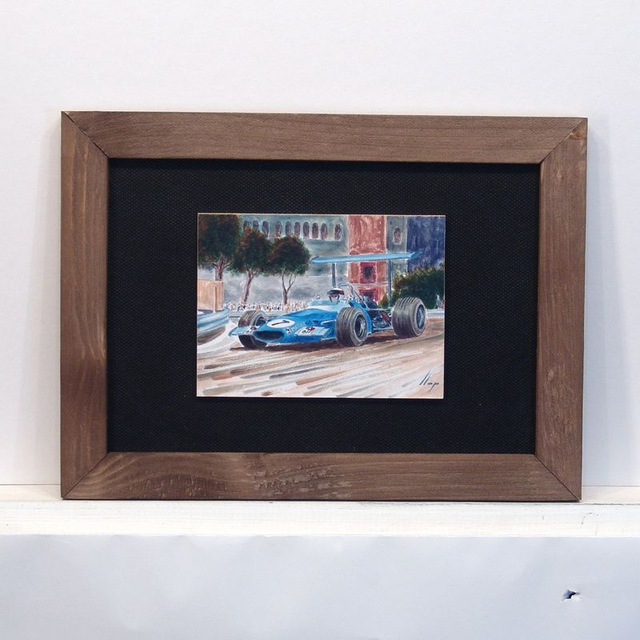 Artimotor enmarcado 21x28 - 1969 Jackier Stewart Matra F1 Montjuic