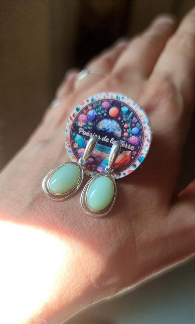 opale verte commune ~ boucles d'oreilles argent 925