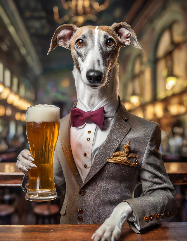 Whippet at the Bar Framed Canvas