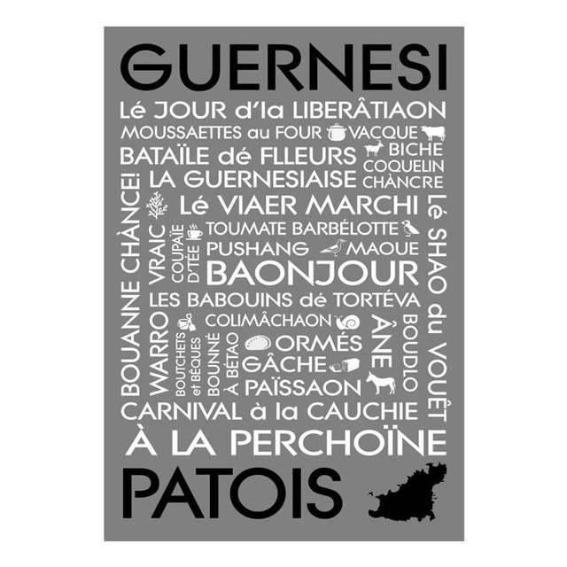 002 TEA TOWEL - GUERNESI PATOIS [GREY/BLACK] TEA TOWEL