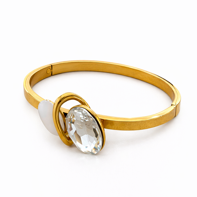 Pulsera caña acero dorado y piedra brillante 
