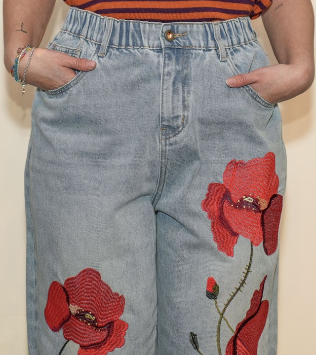 Jeans fiore rosso