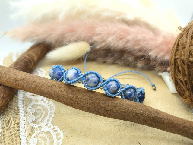 Bracelet bleu perles lapis lazuli perles laiton