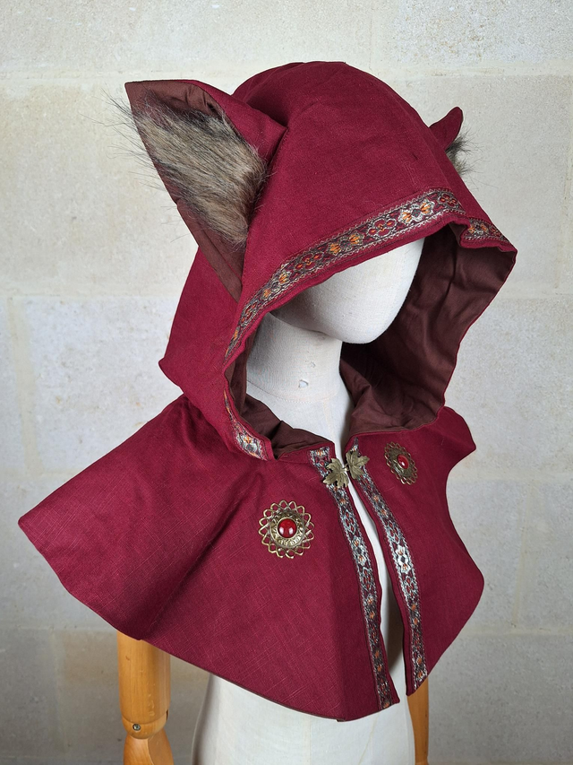 Capuchon à oreilles en lin Rouge