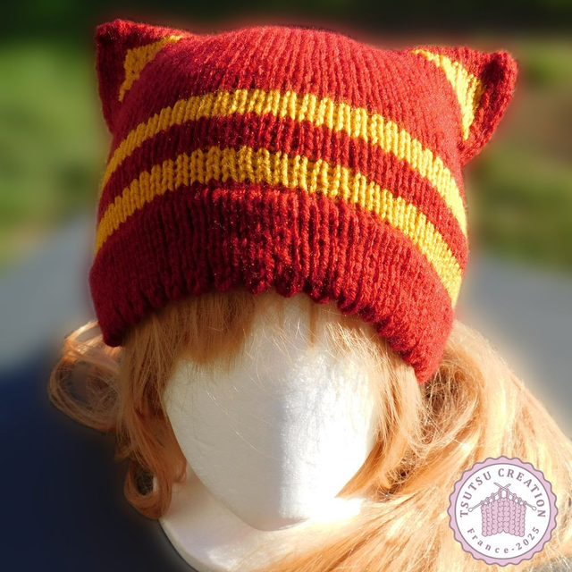 Bonnet chat Rouge et Doré