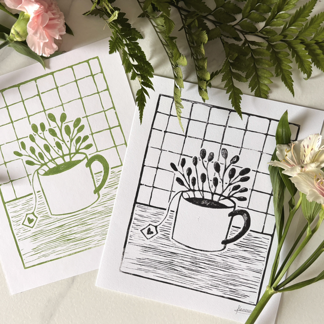 A Cup of Serenity  ~ Linogravure A4