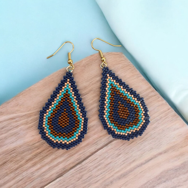 Boucles d'oreilles goutte tons bleu et marron