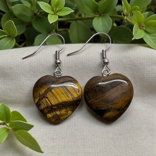 Boucles d'oreilles Cœur en Œil du Tigre