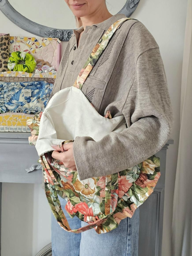 Tote bag coeur pliable en tissus upcyclés