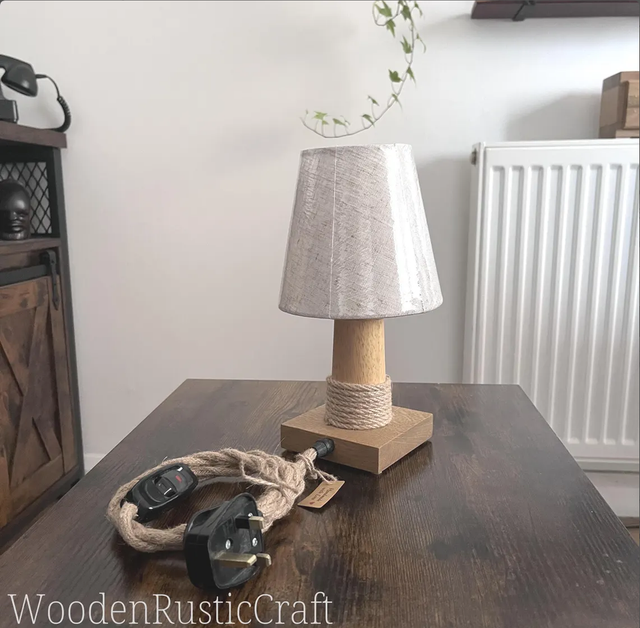 Bedroom Lamp with Rubberwood & Oak Base