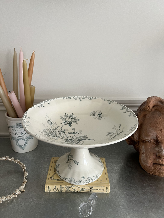 PAVOTS GRIS-VERT GM - Superbe très grand compotier modèle Pavots par la manufacture française de Choisy le Roi - Terre de Fer