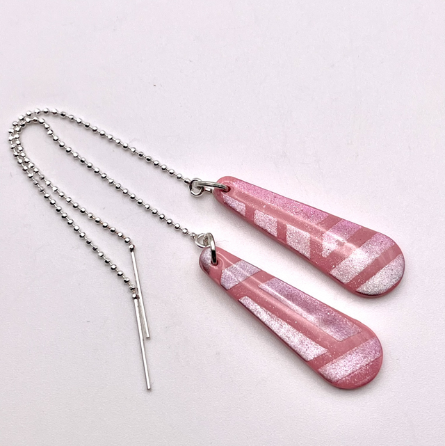 Pink thread drop earrings