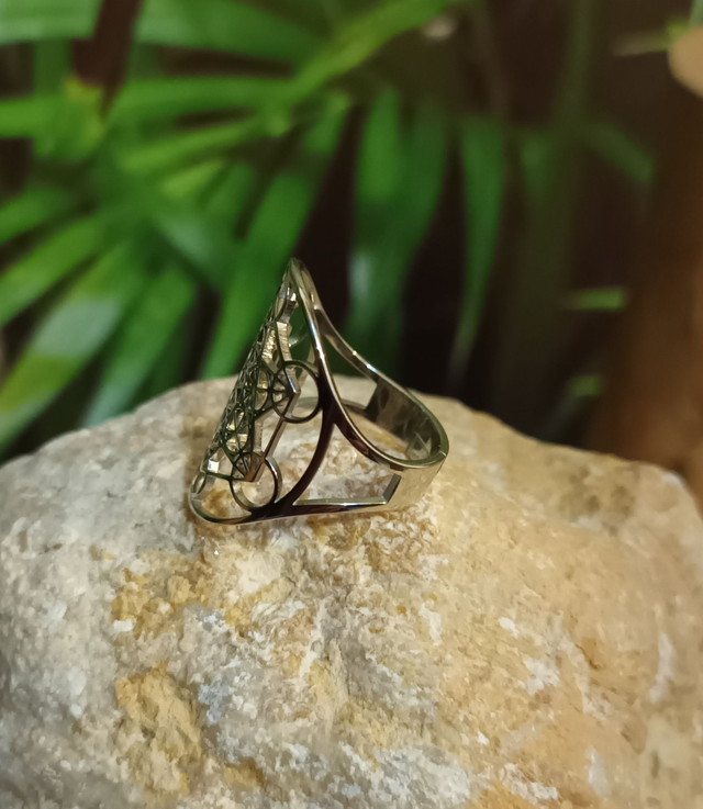 Bague ajustable symbole Métatron en acier inoxydable argent