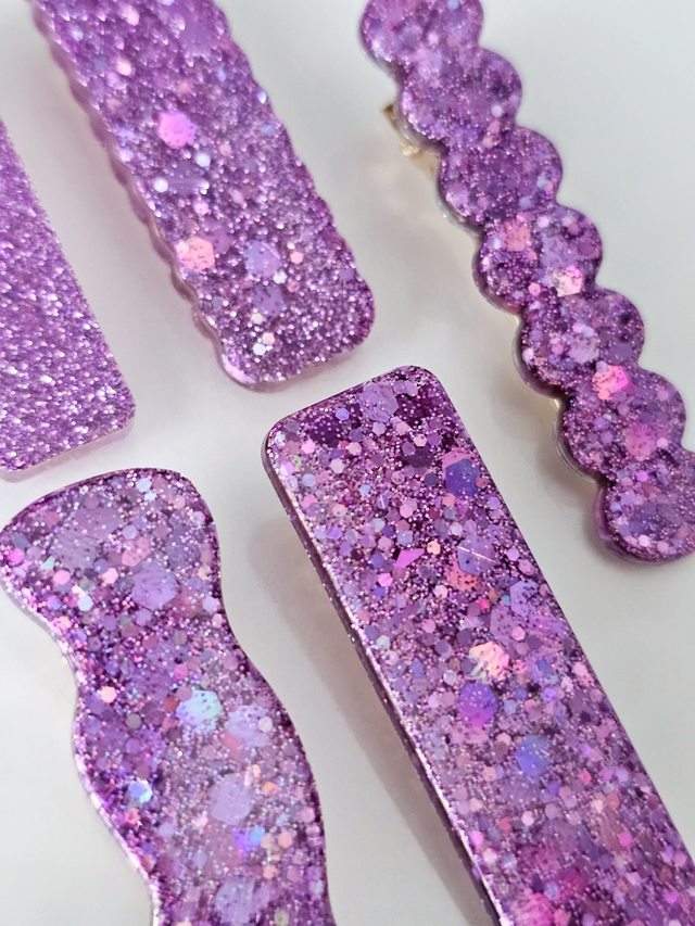 SET 5 BARRETTES ENFANT MAUVES A PAILLETTES