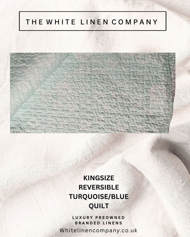 KINGSIZE -  Gorgeous Quilted Turquoise Pale Blue Pink Floral Eiderdown Bedspread