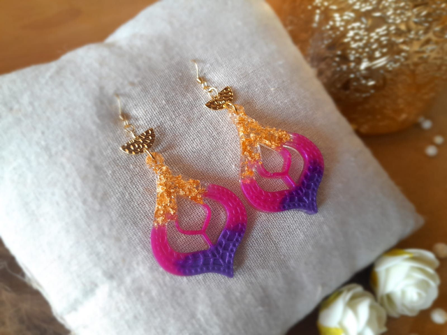 ✨GINA ✨Boucles d&#039;oreilles en résine - Rose violet doré 