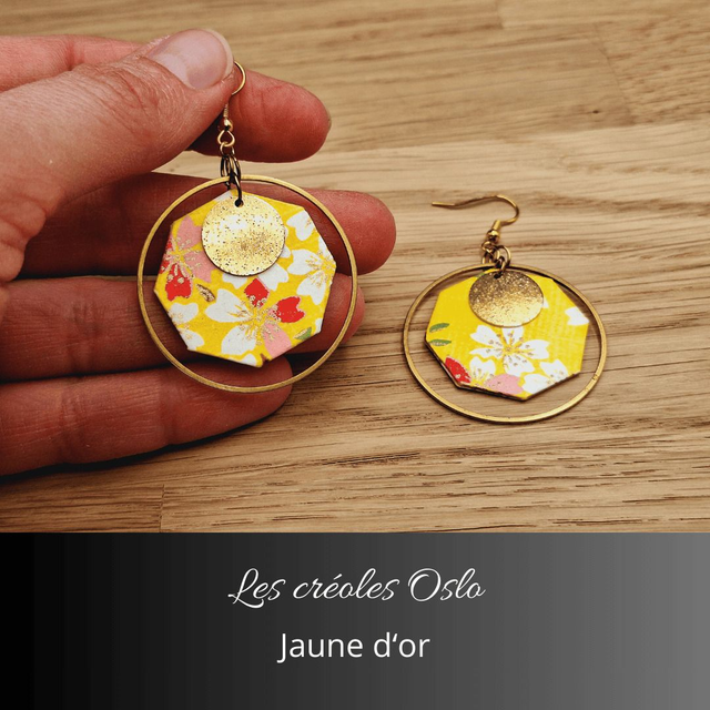 Boucles d'oreilles créoles Oslo - Jaune d'or, rouge