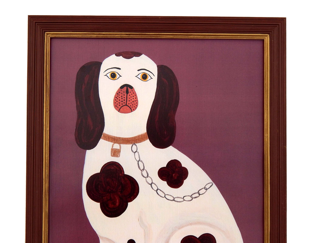 Framed Fine Art Print - Staffordshire Dog - Left Facing - Pink