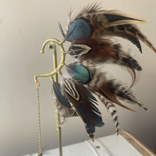 Tour d’oreille doré en plume de focs et faisant