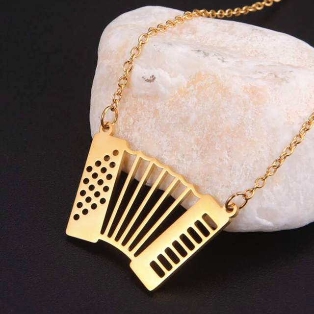 Collier pendentif accordéon, acier, inoxydable