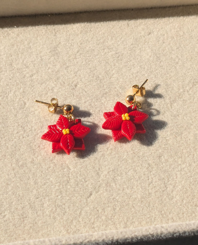 Boucles d'oreilles fleur de poinsettia
