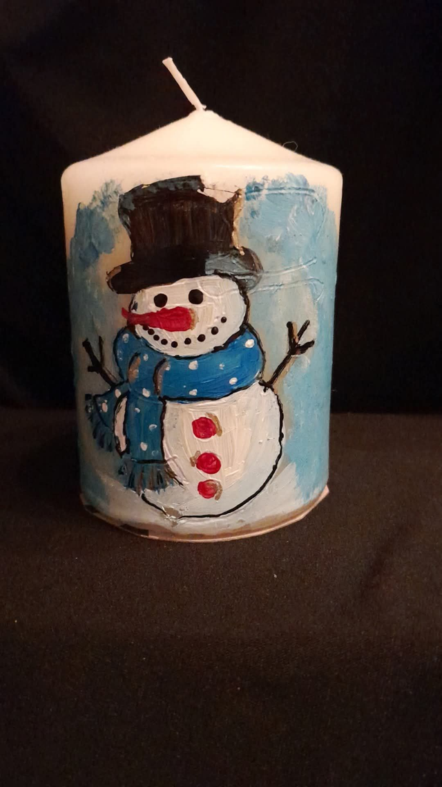 Custom Christmas Snowman Character Custom Decorated &amp; Designed On A Small Pillar Candle PRE-ORDER