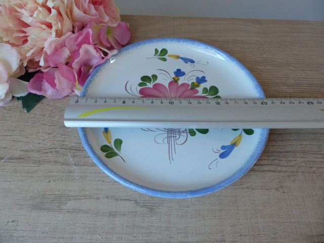 Ensemble Égouttoir et Plat à Fruits - Faïence Artisanale Pornic, Peint Main, Style Cuisine Française, Motifs Floraux, Déco Cuisine Campagne