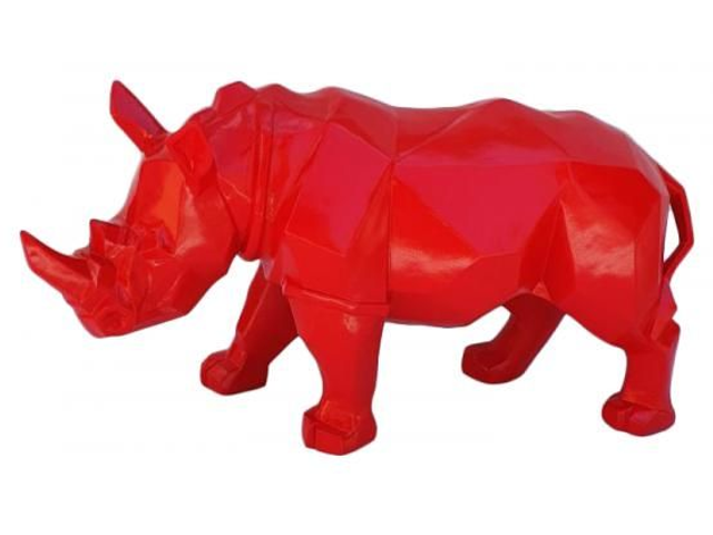 SCULPTURE RHINOCÉROS EN RÉSINE ROUGE