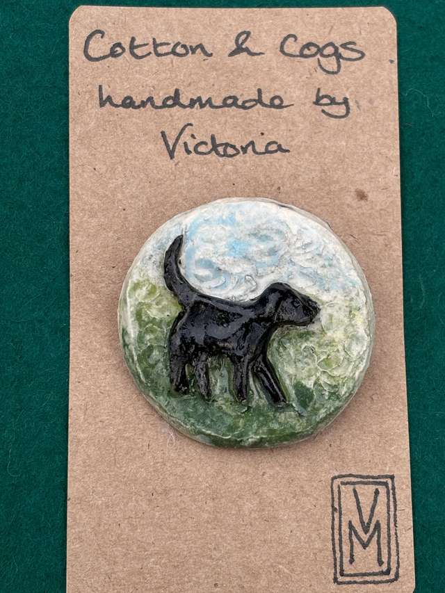 Ceramic Brooch - Dog walking