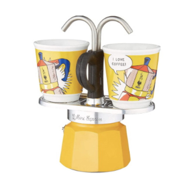 Bialetti - Mini Express avec 2 Tasses Collection Lichtenstein - jaune