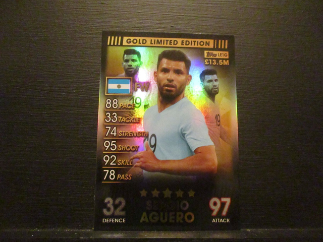 Sergio Aguero - Match Attax 101 Season 18/19 Gold Limited Edition Original Trading Card