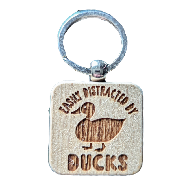 Easily Distracted By Ducks Wooden Double Sided Keyring