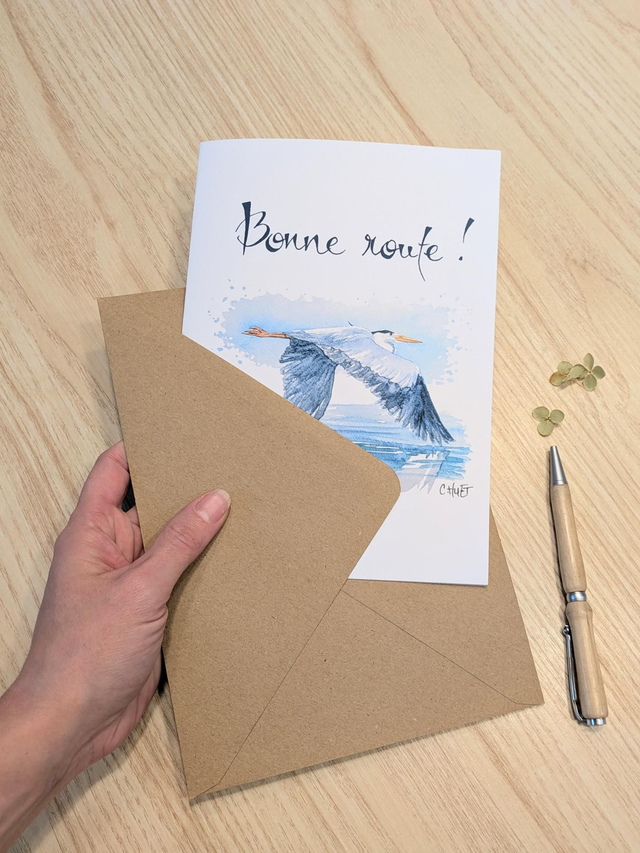 Grande Carte Bonne route illustrée, pour départs et retraites