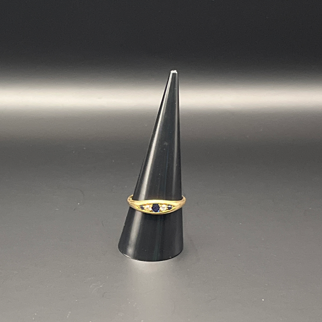 Antique 18ct Gold Spinel and Sapphire Boat Ring - Size R