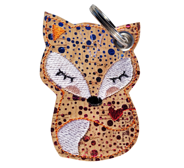 Grand Porte clés renard en liège brodé