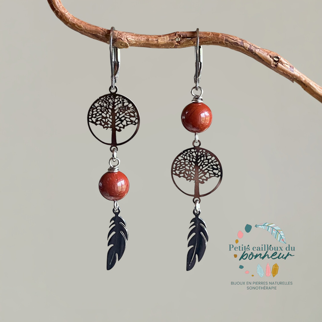 Boucles d’oreilles arbre de vit en jaspe rouge 