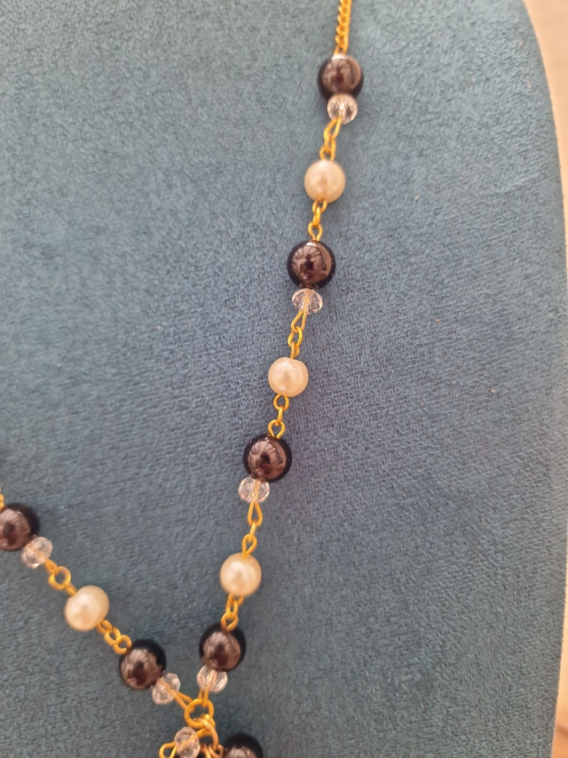 Collier Sautoir Grappe Doré Noir Et Blanc Cristal