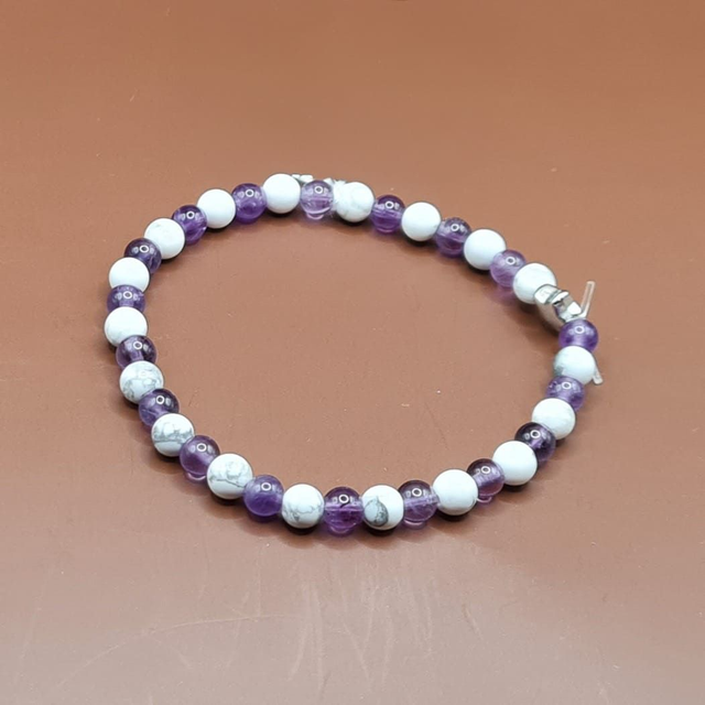 Bracelet enfant Améthyste - howlite blanche