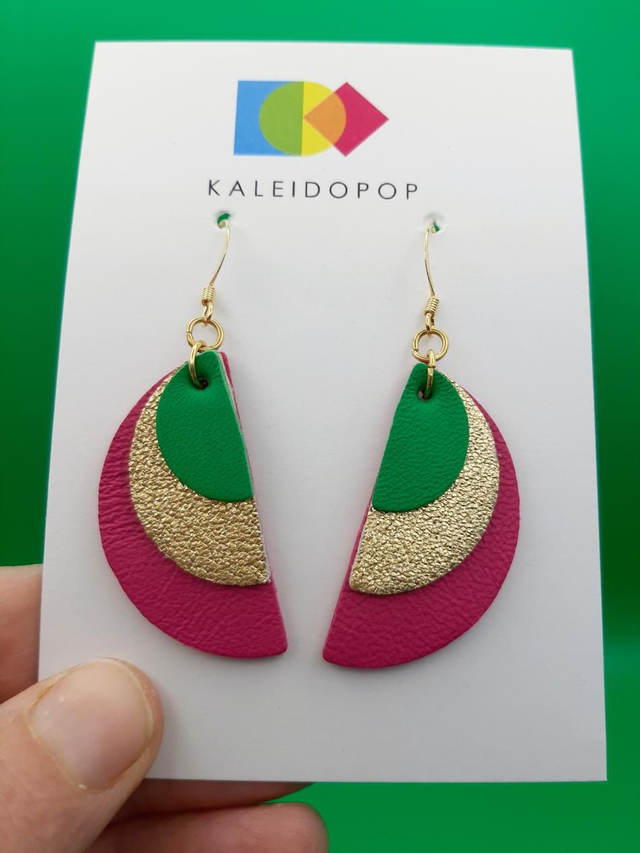 Semi circle drop earrings - green / purple