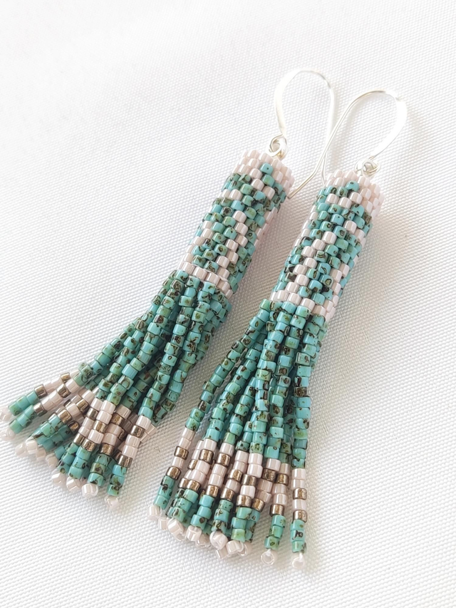 Pendientes flecos hoja turquesa