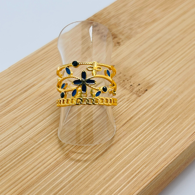 Bague fleur strass émaillée réglable 