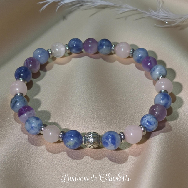Bracelet "Peur, angoisse, anxiété" - Sodalite, améthyste, quartz rose - REF20