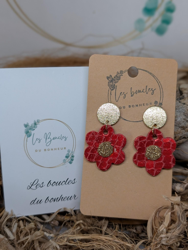 Boucles d'oreilles fleur rétro m1104 rouge
