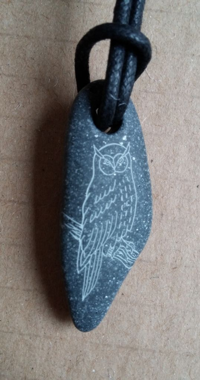 Pebble pendant  - Long-eared owl